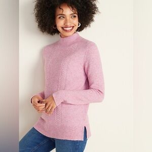 Old Navy Heather Pink Pointelle Mockneck Sweater Medium